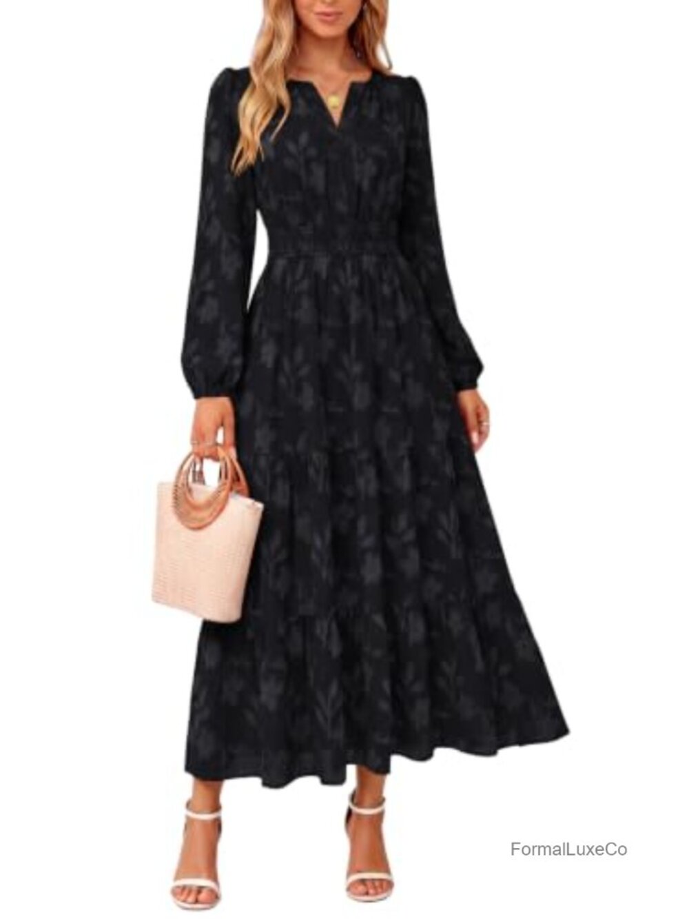 Women's Long Sleeve Maxi Dress with Pockets Floral A-Line Wedding Guest